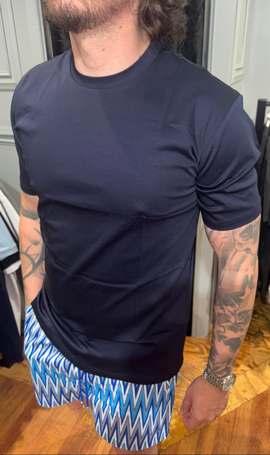 Mosquito Plain Mercerized T-Shirt - Navy